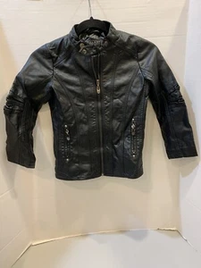 Vintage ZAIA KIDS 7-8 Years 130 CM Unisex Faux Black Leather Biker Moto Jacket - Picture 1 of 24