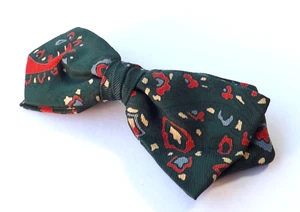 Vintage SILK Bow Tie Ready Tied Clip On Green Red Paisley Diamond Point FREE P&P - Picture 1 of 9