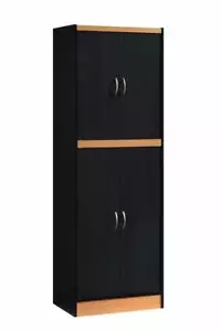 Black Beech Finish Wooden Pantry Storage Cabinet Laundry Organizer Utility Doors - Picture 1 of 5