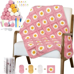Blanket Crochet Kit for Beginners, Granny Square Crochet Blanket Kit for Adults - Picture 1 of 9