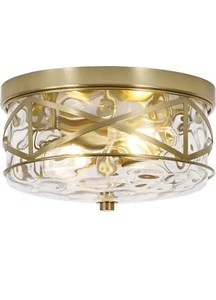 2-Light Modern Flush Mount Light Ceiling Chandelier w/ Water Ripple Glass Shade - Picture 1 of 9
