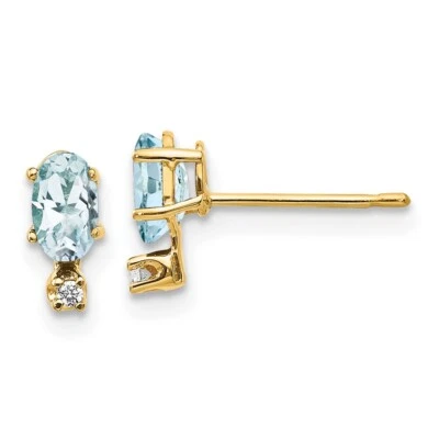14k Yellow Gold Diamond & Aquamarine Stud Earrings for Women 0.38g L-7 mm - Image 1 of 4