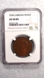 1930 Great Britain One Penny NGC AU58 BN LIGHTLY CIRCULATED 1P Coin BUY IT NOW! - Picture 1 of 4