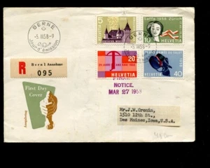 Suiza 1958 Conjunto Conmemorativo FRANCÉS PRIMER DÍA Zum#334-7 Scott#365-8 Cat 45 - Imagen 1 de 2