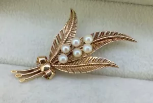 STUNNING VINTAGE 9K 9CT YELLOW GOLD AND PEARL LEAF DESIGN BROOCH HW&S 4.10G - Picture 1 of 6