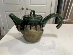 Vtg. Hand Crafted Unique Drip Glaze Stoneware Pottery Teapot W/ Cup Lid Signed - Picture 1 of 18