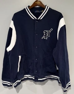 Polo Ralph Lauren Blue White Fleece Baseball Jacket Button Closure 2XL  - Picture 1 of 6