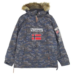 Geographical Norway Men Parka Jacket Anorak Blue Camouflage Dv1 Size S - Picture 1 of 12