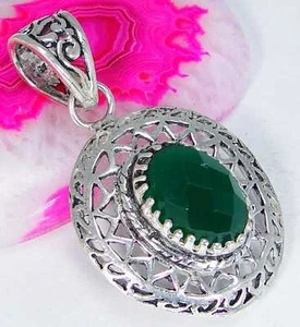 Green Onyx & 925 Silver Handmade Stylish Pendant 42mm & GiftBbox &1mmSilverChain - Picture 1 of 3