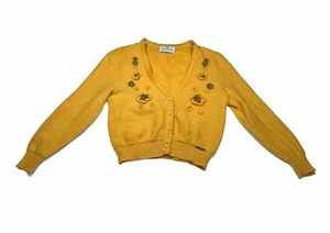 Giesswein Austria Yellow 3D Floral Button Front Cardigan Sweater 40 US Medium - Picture 1 of 7