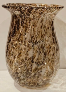 Pier 1 Imports Brown-Amber, Cream Swirl Hand Blown Pillar Candle Holder or Vase - Picture 1 of 14