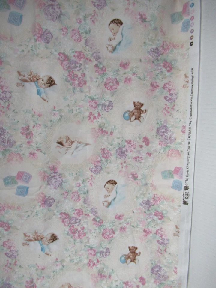 Bessie Pease  Babies Roses Lace QUILTED TREASURES BY CRANSTON COTTON FABRIC SBTY - Image 1 of 4