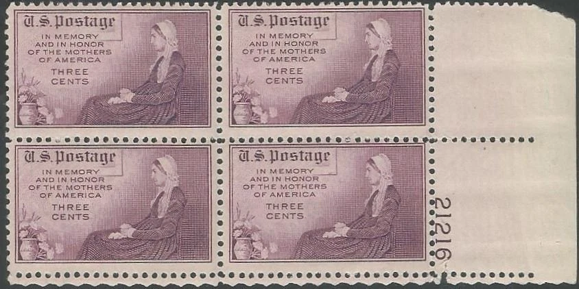 Plate Block of 4 stamps - Scott 737 - 3 cent - Mothers of America - 1934 - MH - Image 1 of 1
