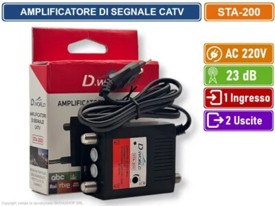 AMPLIFICATORE DI SEGNALE TV DIGITALE TERRESTRE DVB-T2 GUADAGNO 23dB 1 INGR. 2USC - Immagine 1 di 4