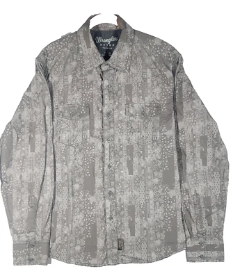 Wrangler Retro Premium Size L Button Up Mens Shirt BROWN PATCHWORK Long Sleeve - Image 1 of 4