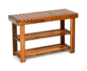 3-Tier Wood Shoe Rack 27.5' Bench Freestanding Boots Organizer Heavy-Duty - Picture 1 of 5