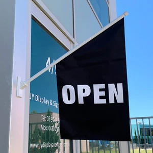 Black Open Flag Kit - Wall Mounted Small Open Sign Flag Banner - Ship Today! - Picture 1 of 5