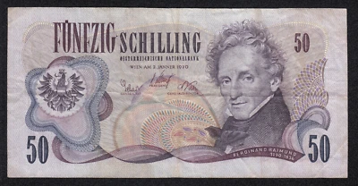 RARE AUSTRIA BANKNOTE - 50 SCHILLING - P143 - 1970 - VF 🇦🇹 - Image 1 of 3