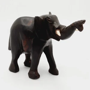 Vintage schwarzer Ebenholz Holz handgeschnitzt afrikanischer Elefant Figur mit Stoßzahn (defekt) - Bild 1 von 8
