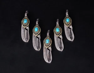 10 Stck. Vintage Silber & Kupfer Türkis Feder Blatt Lederhandwerk Halskette Anhänger - Bild 1 von 11