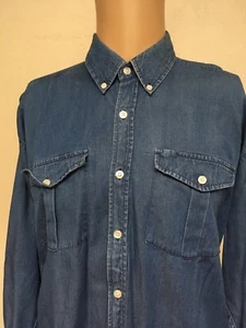 JUSTIN RAYON BLEND LONG SLEEVE DENIM RODEO SHIRT Medium Wash SOFT L - Picture 1 of 12