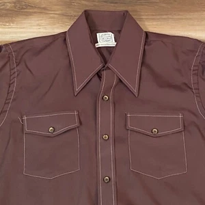 Vintage 70s Polyester Shirt Mens Large Brown Big Dagger Collar USA Bloomingdales - Picture 1 of 9