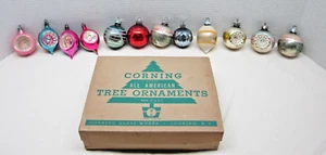12 Vintage Glass Indent Mica Ball/Teardrop Christmas Ornaments Variety of Brands - Picture 1 of 15