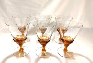 Set of 6 Imperial Amber Blossom 5 oz Juice Claret Wine Glasses Barware Cocktail - Picture 1 of 7
