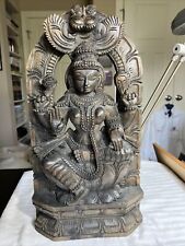Vintage Wooden Hindu Goddess Lakshmi Statue, Hand Carved 18” #SH