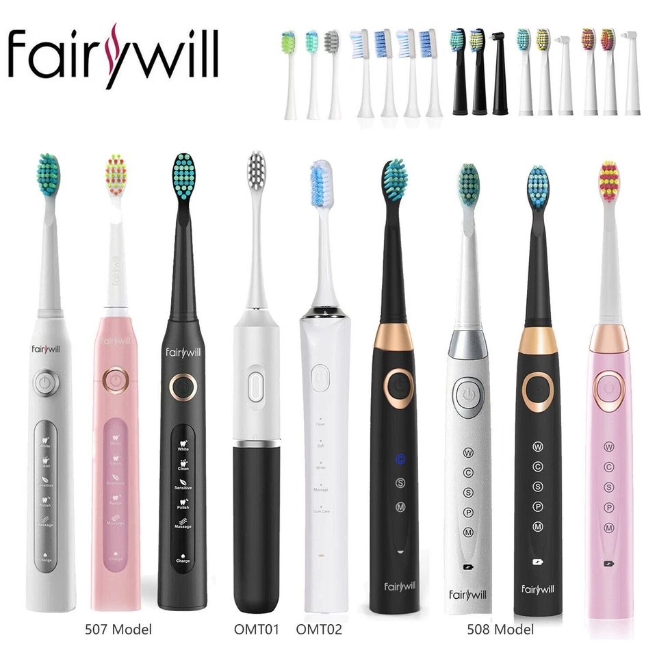 Fairywill Sonic Rechargeable Electric Toothbrush 5 Modes Travel Case Fast Charge