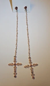 Lange Kette Kreuz haumelnd Amulett Ohrringe Strass - Bild 1 von 10
