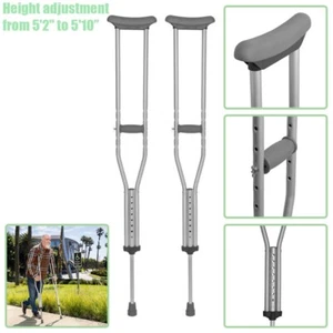 PAIR Height Adjustable Underarm Crutches Lightweight Aluminum Adult Medium Size - Picture 1 of 6