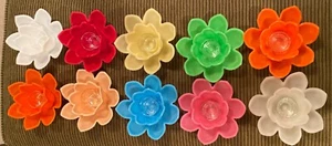 10 Rare Vintage Large Plastic Floating Lotus Pool Candle Holder & Glass Votives! - Picture 1 of 15