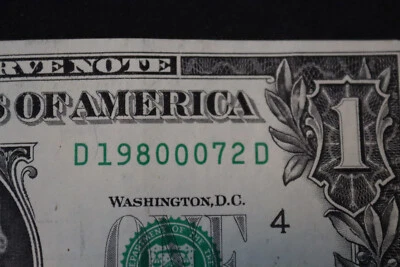 [JULY 2, 1980] ONE DOLLAR FANCY BIRTHDAY NOTE  SN  D 19800072 D - Image 1 of 3