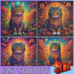 5D DIY Full Square Drill Diamond Painting Colourful Cat Kit Home Decoration - Picture 1 of 21