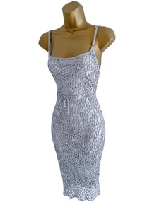 Vintage Miss Selfridge Grey Sequin Crochet Dress Size 10 – Cocktail Party - Picture 1 of 8