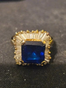 Anillo Vintage Plata Esterlina Azul Zafiro Cristal Halo Joyería Talla 7 - Imagen 1 de 6