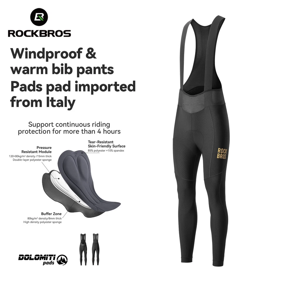 Calça de ciclismo ROCKBROS inverno quente ciclismo babador meia-calça macacão esportes ao ar livre - Imagem 1 de 4