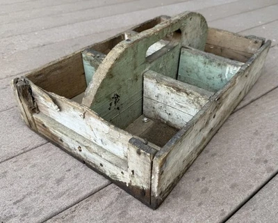 Vintage Primitive Wooden Tool Tote Rustic Farmhouse Industrial Decor Cabin Caddy - Image 1 of 4