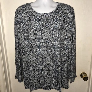 Croft & Barrow Damen 3X Langarm klassisches Rundhalsausschnitt T-Shirt Oberteil Paisley - Bild 1 von 9