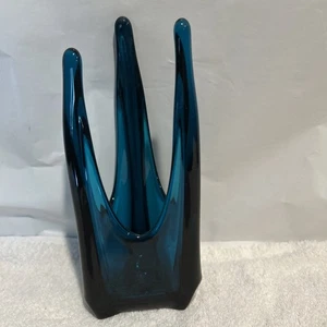 Vtg MCM Viking Epic 3 Foil Stretch Glass Candle Holder 9.5” BLUENIQUE - Picture 1 of 9