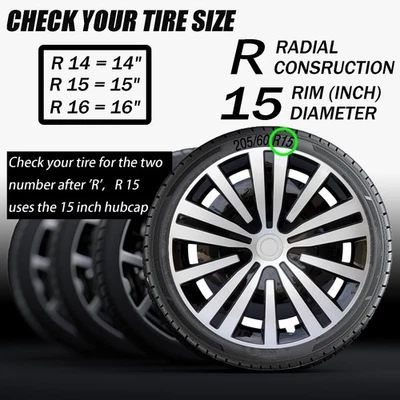 15"ABS Black & Silver wheel rim cover protecting the hub for 2009-2020 Honda Fit - Image 1 of 4