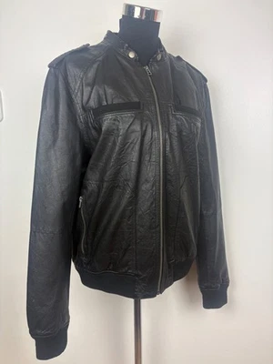 Chaqueta de bombardero Topman de cuero genuino negra para hombre - mediana Foto 1 de 4