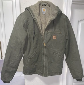 Vintage Carhartt Faded Olive Green Sherpa Lined Herren Jacke mit Kapuze Gr. M - Bild 1 von 6