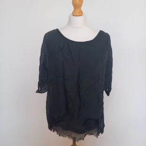 Made In Italy One Size Dark Grey Silky Oversized Blouse Top Tiered Tattered Hem - Picture 1 of 7