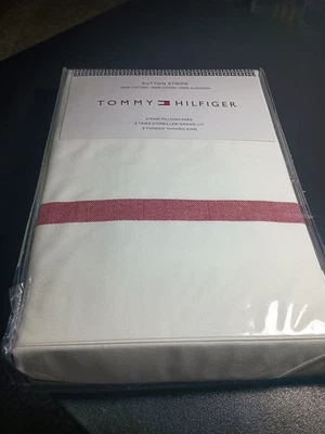 Tommy Hilfiger Sutton Stripe 100% Cotton Pillowcase PAIR - KING - Red / White - Image 1 of 4