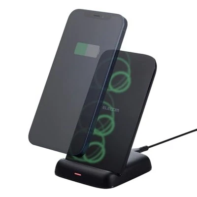 ELECOM Wireless Charger Qi Standard Maximum Output 12W Stand Type Black W-QS11BK - Image 1 of 4