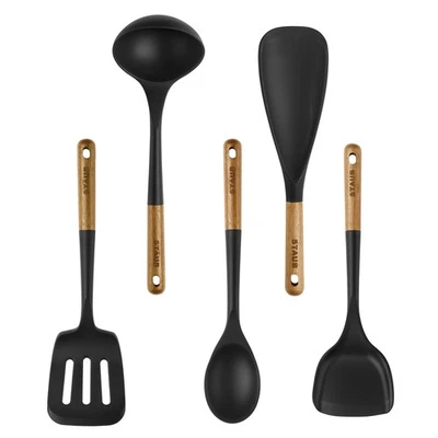 Silicone with Wood Handle 5-pc Cooking Utensil Set - Image 1 of 4