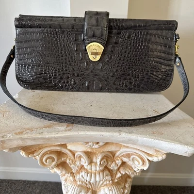 Bolso sin asas de hombro Brahmin 2 en 1 gris cocodrilo en relieve de cuero Foto 1 de 4