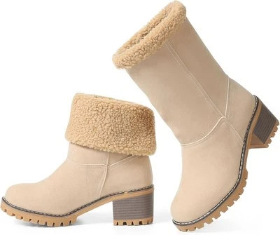 VIMISAOI Botas de Invierno para Mujer, Cómodas Sin Cordones Tacón Medio Grueso Gamuza...  Foto 1 de 4